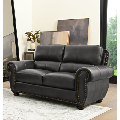 Arjana 63'' Genuine Leather Rolled Arm Loveseat