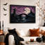 Pont de pierre et tour en ruine sous une lune violette - Toile murale d'Halloween-1501995741