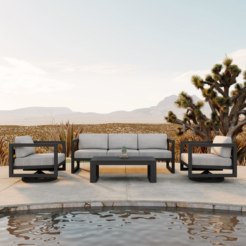 Rugiatu 4 Piece Sofa Set With Swivel, Slate, Cast Silver Sunbrella®