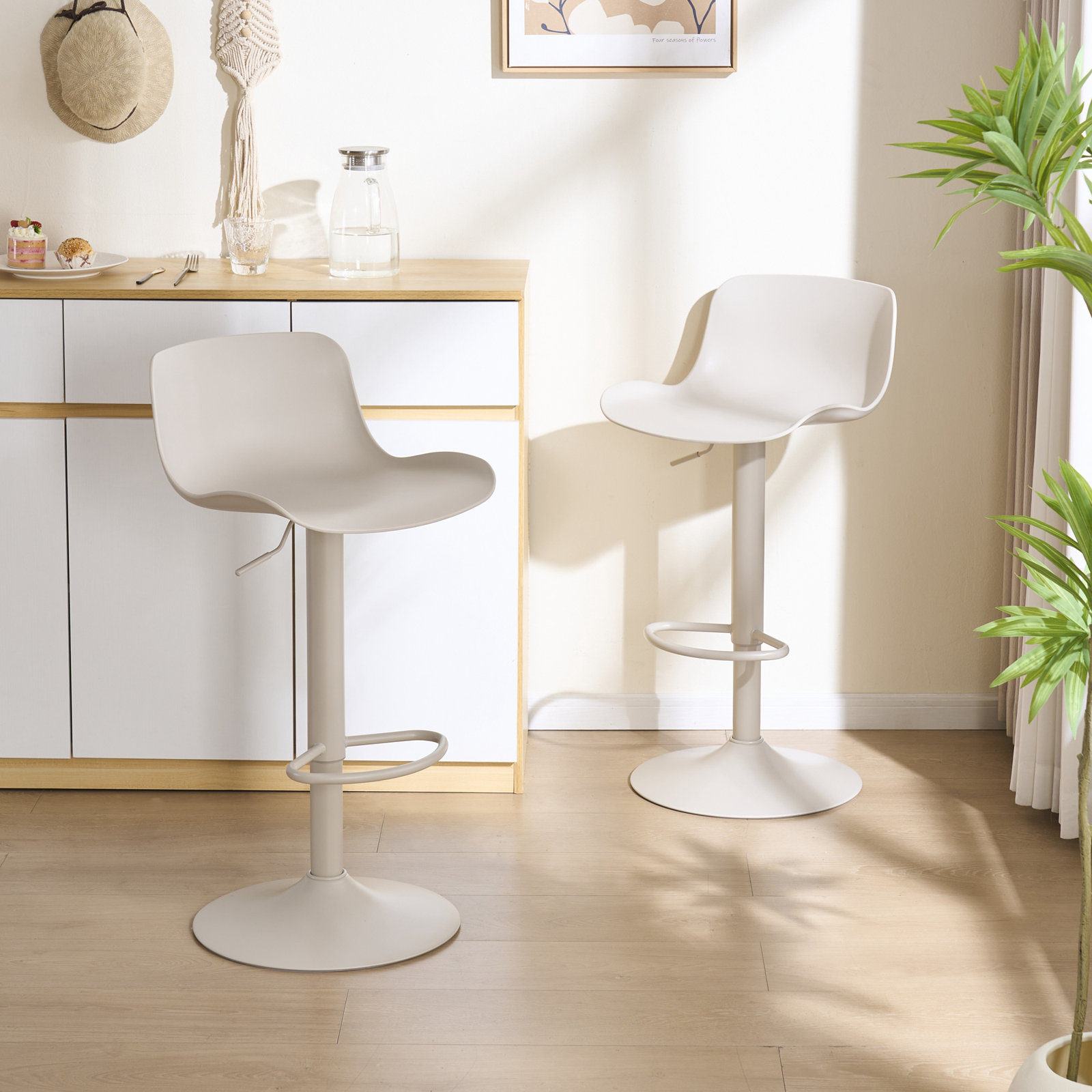 Meli Height-Adjustable Swivel Bar Stools , Cream