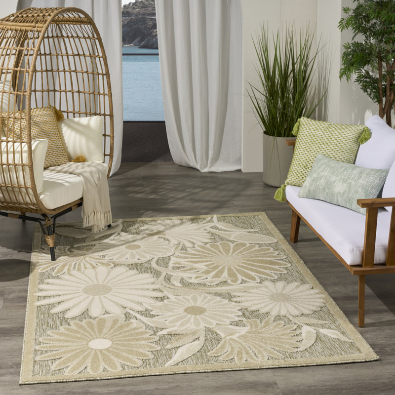 Shila Ivory Sage Outdoor Rug, Rectangle 3'6" x 5'6"