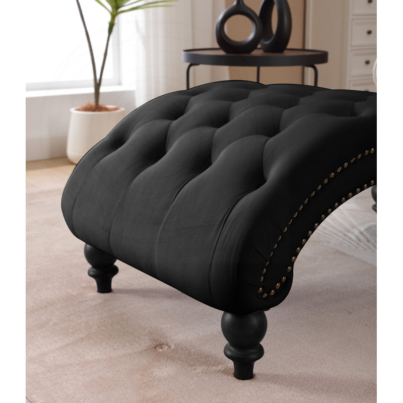 Fauteuil inclinable classique en velours avec capitonnage à boutons et garniture cloutée, Velours noir