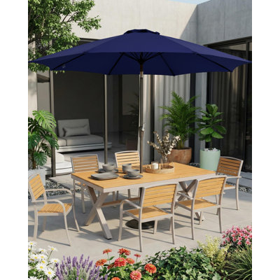 Parasol de table de marché avec parasol robuste de 10 pi avec 8 nervures renforcées, manivelle et inclinaison à bouton-poussoir pour piscine, terrasse, jardin, cour
