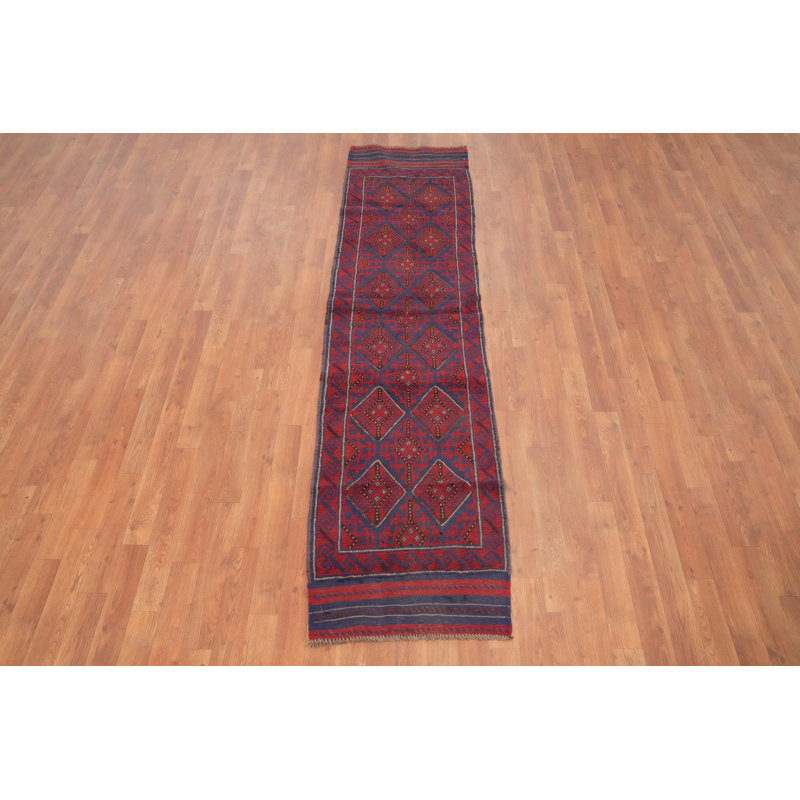 Tapis de couloir classique classique 2 x 8 dans de riches teintes de rouge et de bleu