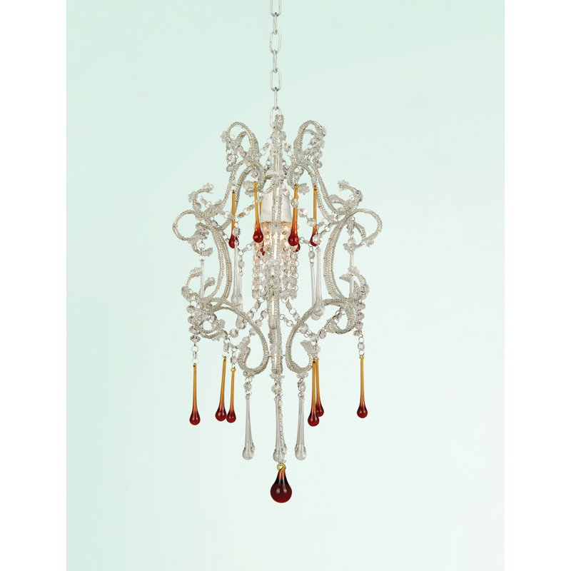 Lustre 1 lumière en chrome avec cristaux transparents et ambre