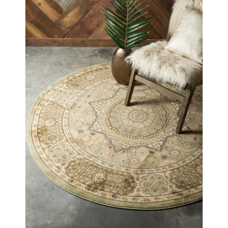 Ophelia Oriental Indoor Rug, Round 3'3", Green/Tan