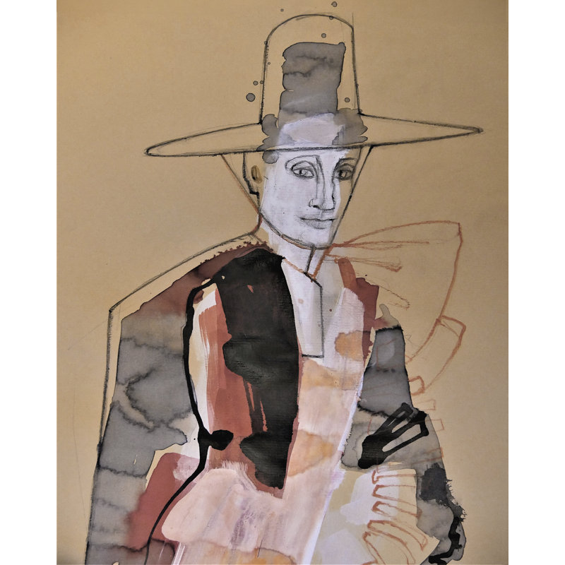 Monochromatic Figure In A Hat, 21.75" H x 17.75" W