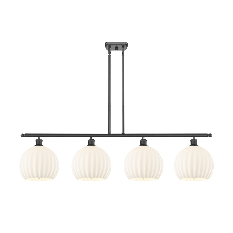 Luminaire suspendu pour îlot suspendu 4 lumières blanc vénitien Ballston, Bronze huilé, H 12,25 po x l 48,25 po x P 10 po