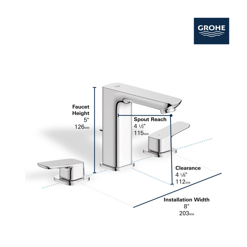 Cubeo 8-inch Widespread 2-Handle Bathroom Faucet, 1.2 gpm (4.5 L/min), GROHE StarLight Chrome