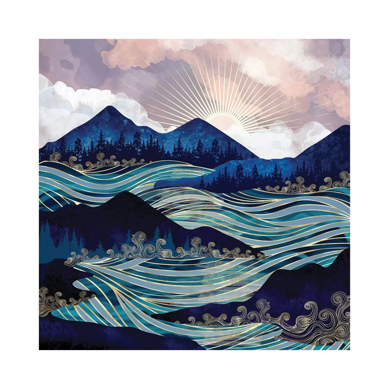 Ocean Sunrise - impression d'art graphique, Aucun mat, Toile tendue, H 12 po x l 12 po x P 0,75 po