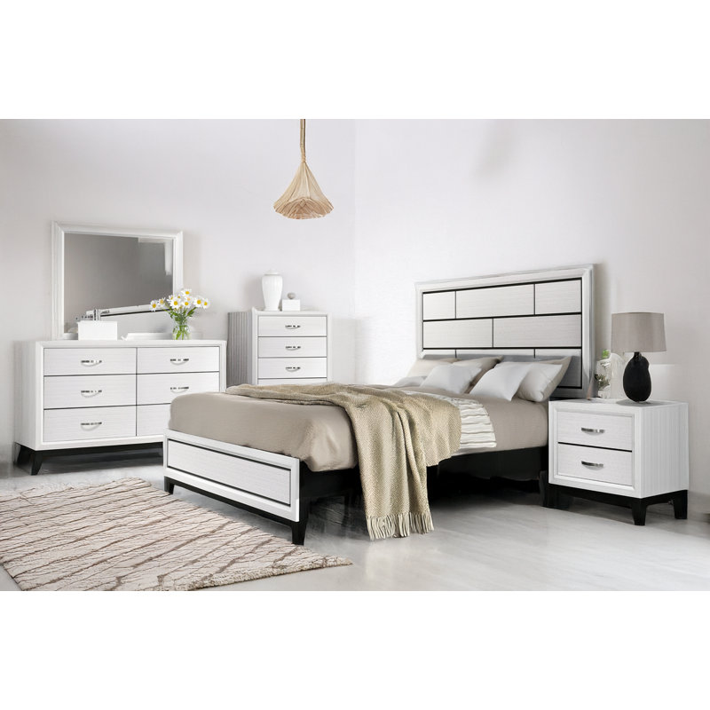 Ensemble de chambre à coucher à panneau blanc Hanni, Double, Blanc