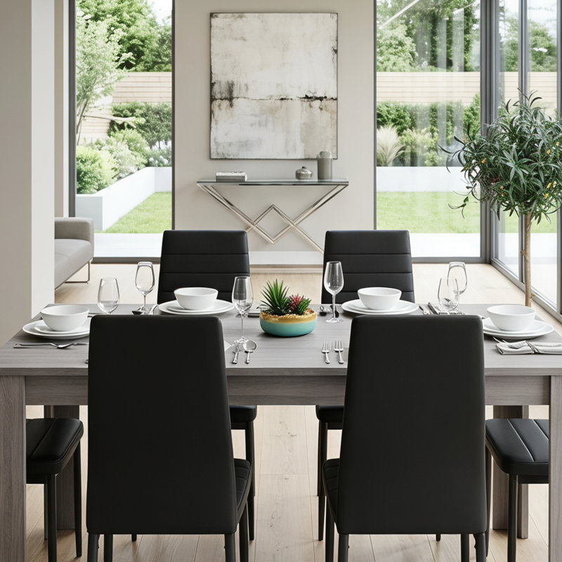 6 -Person Dining Set, 75cm H x 77cm W x 117cm D, Grey, Black