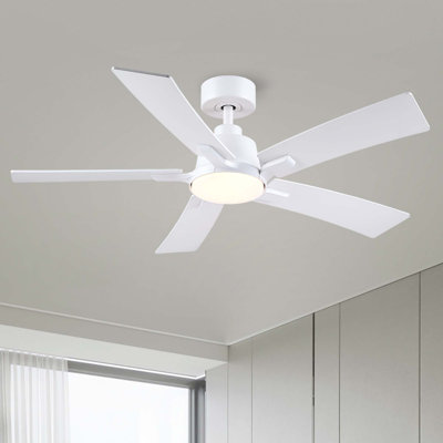 Modern 46" Indoor Matte White Downrod Mount Ceiling Fan with Integrated LED, Remote and  5 Two-Tone Blades