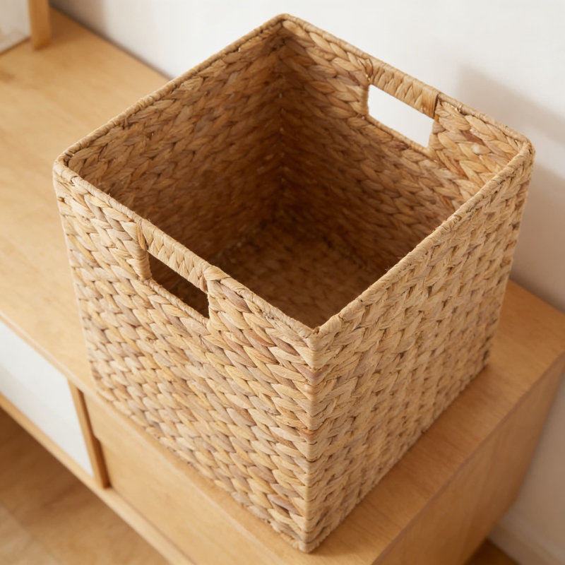 Natural Water Hyacinth Storage Baskets, Set Of 4 Cube Organizers With Metal Frame For Home Organization In Living Room, Bathroom, Bedroom, And Laundry