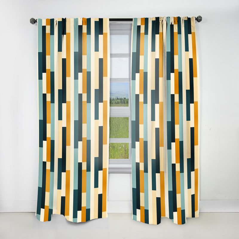 Sleek Midcentury Stripes - Rideau en velours Mid-Century - obscurcissant - 1 panneau, L 52 po x L 63 po