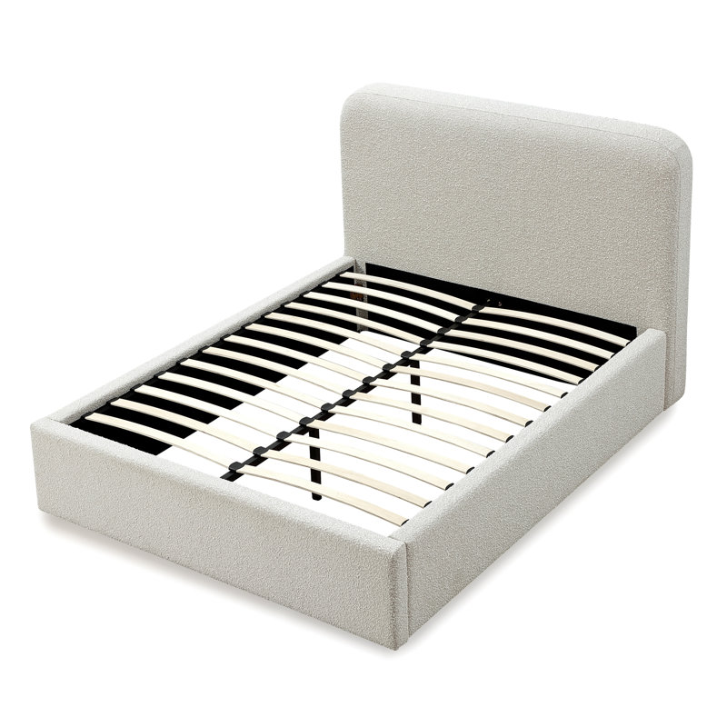 Lit plateforme tapissier Bailee, Double, Boucle blanc