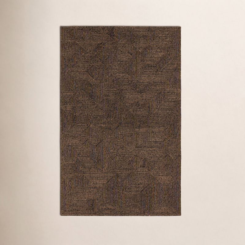 Abstract Area Rug in Tan/Black, Rectangle 6' x 9'