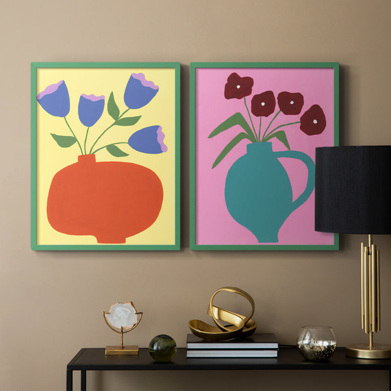 «Modern Blooms III» - reproduction encadrée de qualité supérieure - prête à être accrochée - aucun clou requis - aucun clou requis