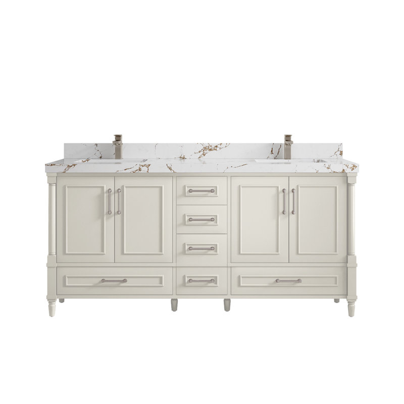 Meuble-lavabo double 72 po avec comptoir Aberdeen, Brun Viola