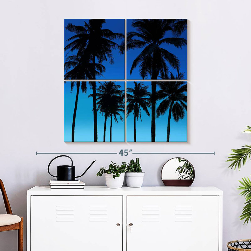 Gillard Palms noir sur bleu I, H 32 po x l 32 po