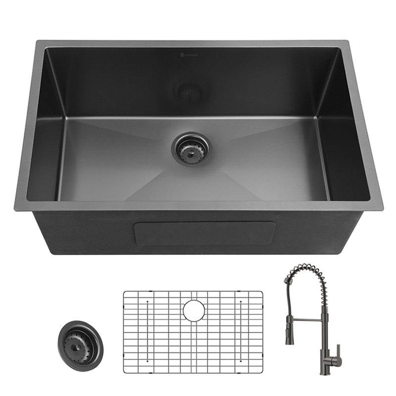 Évier de cuisine encastrable noir 27 po x 18 po avec robinet et accessoires
