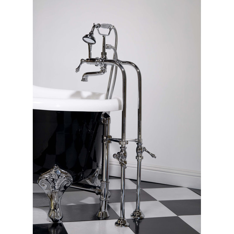 5 Handle Floor Mounted Clawfoot Tub Faucet with Diverter and Handshower, Chrome