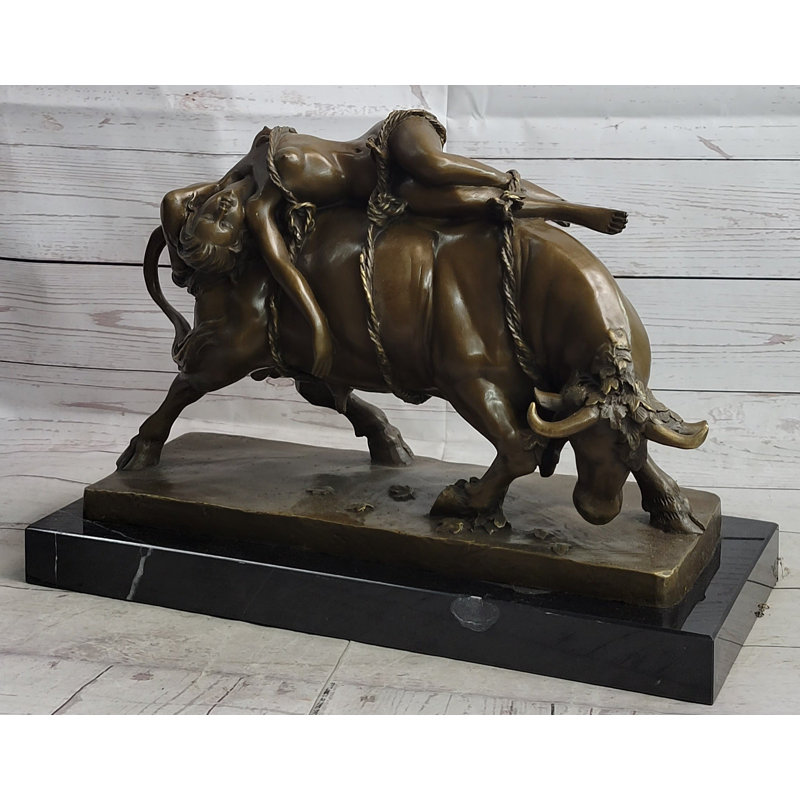 Statue de bronze nue Europa et Zeus comme un taureau, art grec