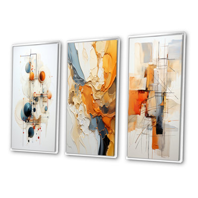 Teal Orange Line Art Conceptual Symbolism - Line Art Wall Art Set of 3
