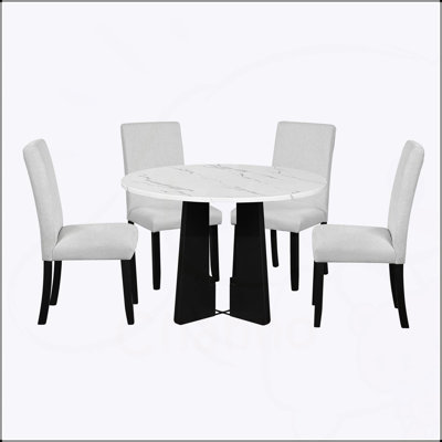 Ensemble de salle à manger moderne 5 pièces avec table de 43 pouces et 4 chaises rembourrées, facile à assembler pour toute pièce