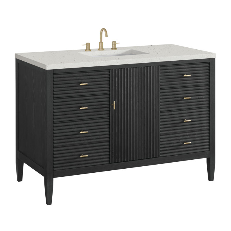 48 in. Handmade Single Vanity, Carbon Oak, Lime Delight Silestone, 8" Widespread