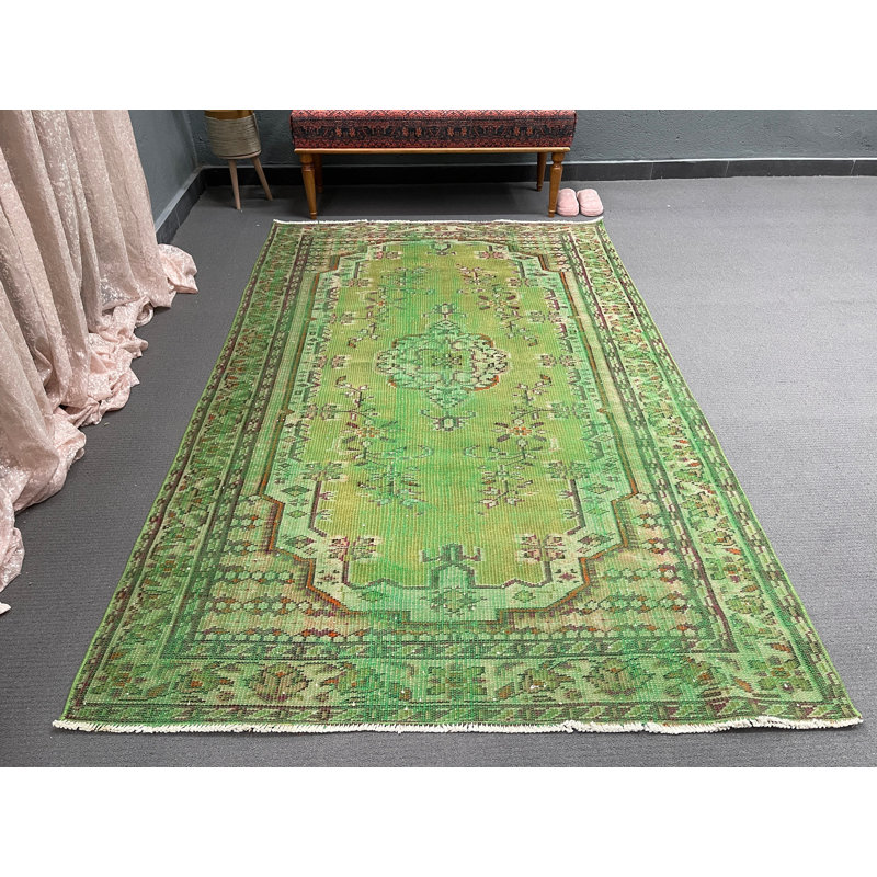 Tapis vert en laine Classic Patchwork 58,7 x 94,5 po