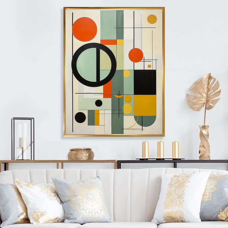 «Mid Century Century Mod Geometrics III» d'Iggo - reproduction sur toile, H 20 po x l 12 po x P 1 po, Cadre flottant doré