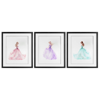 Princess Joy Gowns 3pc Framed Print Under Glass Set, design by Christine Simpson Art