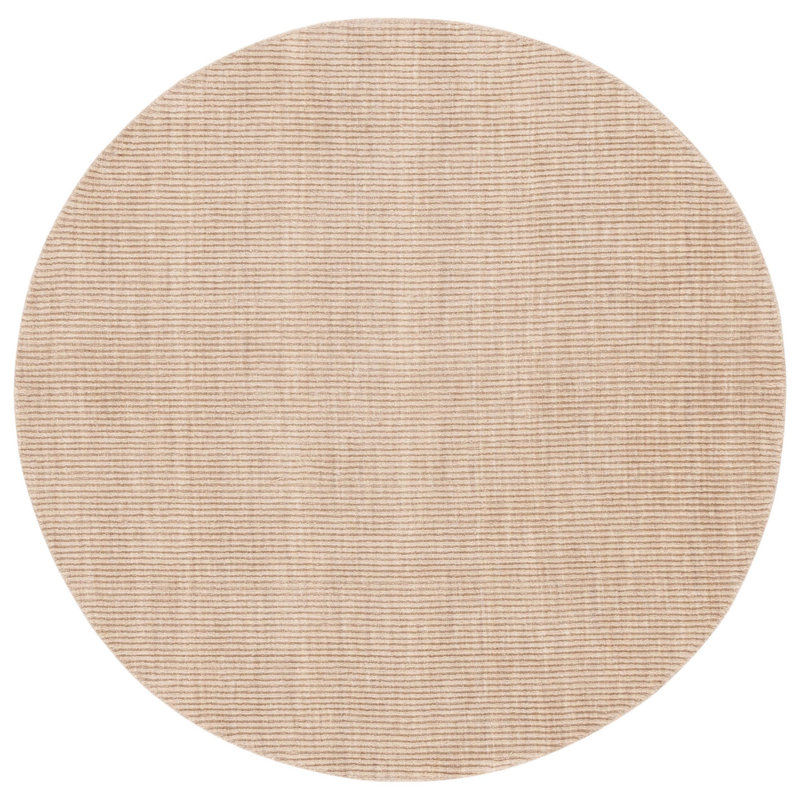 Brierly Hand Loomed Wool/Cotton Striped Rug in Beige, Round 6'