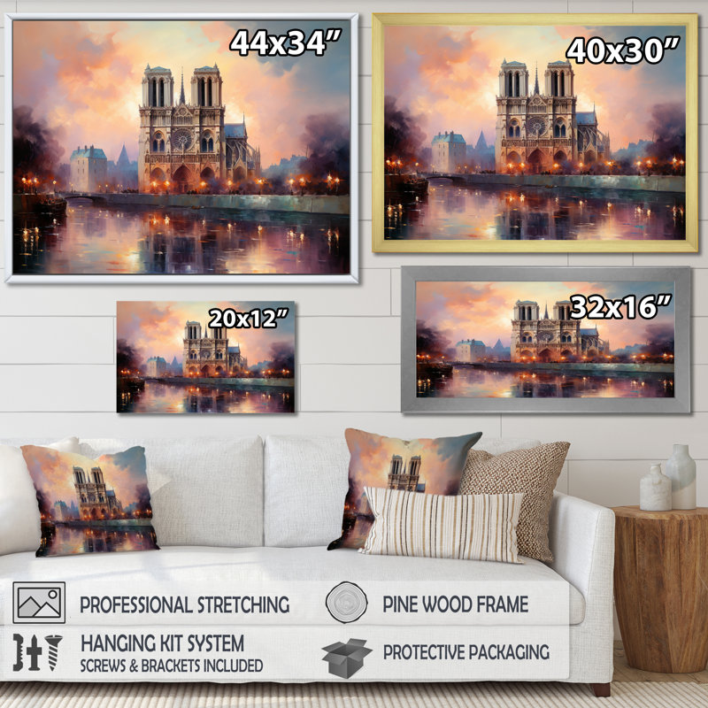 The Normandy Cathedral By Claude III - Spiritual Wall Art Living Room, H 24 po x l 32 po x P 1 po, Toile tendue
