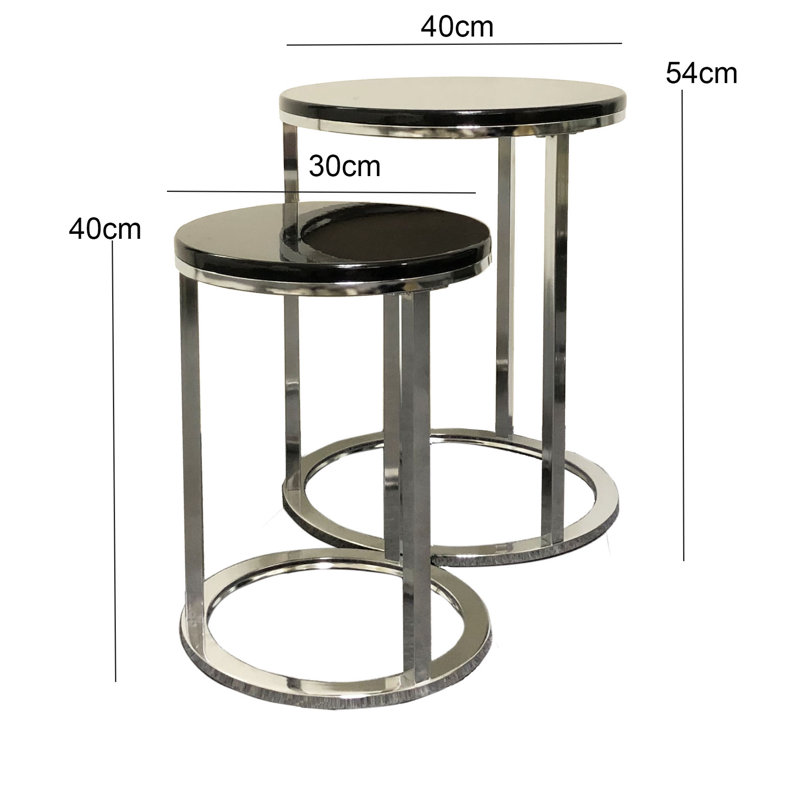 Donna Frame Nesting Tables, Glossy Black/ Chrome