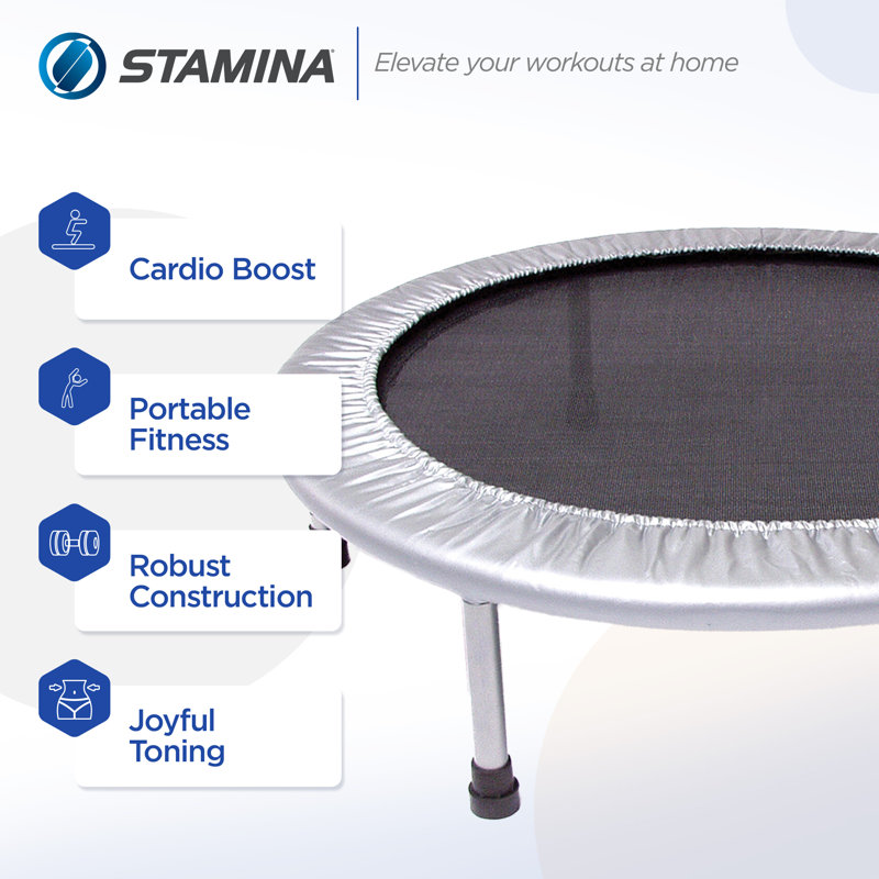 Stamina Products 36 Inch Folding Quiet and Safe Trampoline for Cardio, Silver