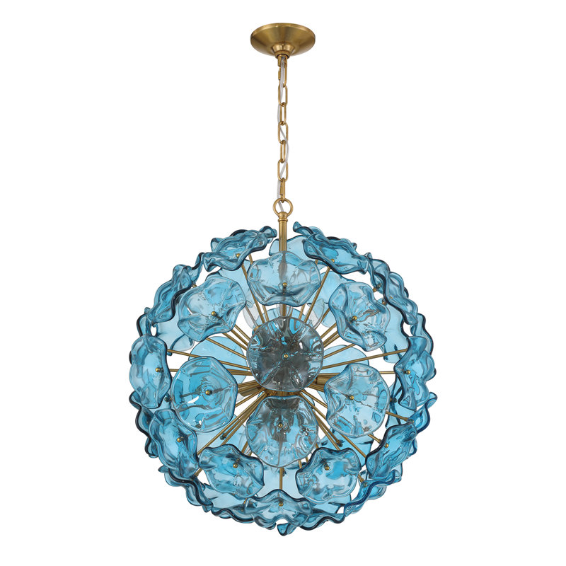 Lustre en laiton vieilli 22,5 po Cailynne, Bleu