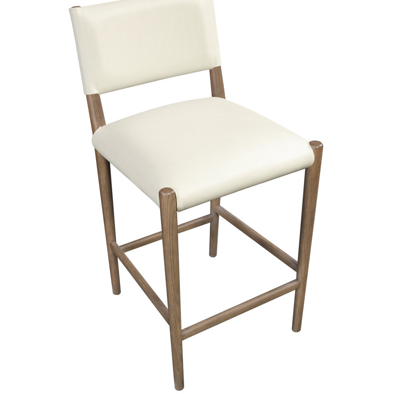 Tabouret de comptoir rembourré en cuir Andie, Brun, Cuir crème végétalien