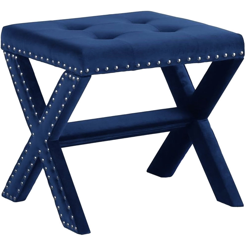 Blue Velvet Bench With Seat And Nailhead Trim, Engineered Hardwood Frame, For Entryway Primary Living Areas Ornamentation Contemporary Trim Seat, High - Density Foam Padding Spaces