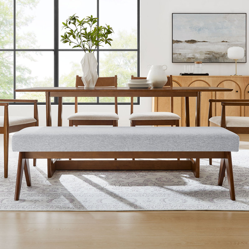 Lyra Fabric Upholstered Bench, Light Grey, 18.50"H x 63"W x 18"D
