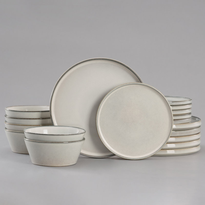 Stoneware Dinnerware Sets, 18-Piece Dish Set, White