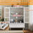Minimalist White Buffet Cabinet with Double Glass Doors and Drawer, Modern Wooden Storage Sideboard Cupboard