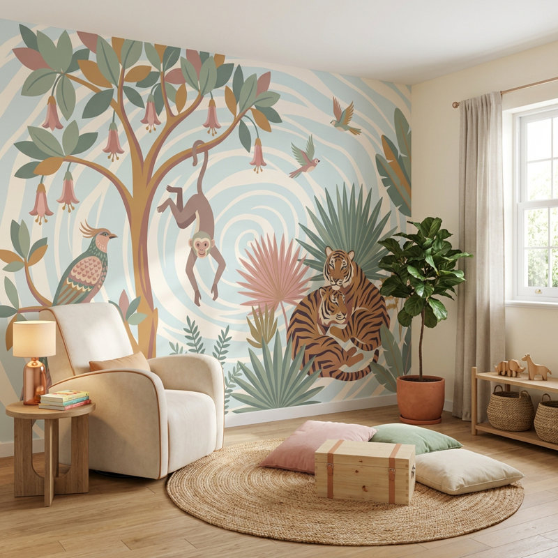 Papier peint animaux de la jungle, 140" x 108", Peler et coller