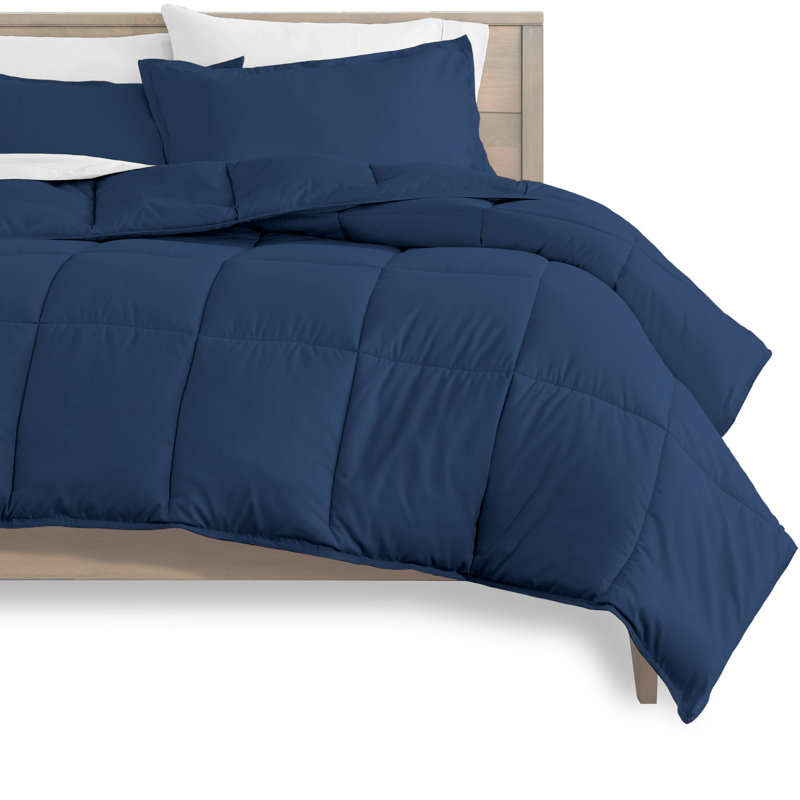Modern & Contemporary Comforter, Dark Blue/White, Split King Comforter + Pillowcases