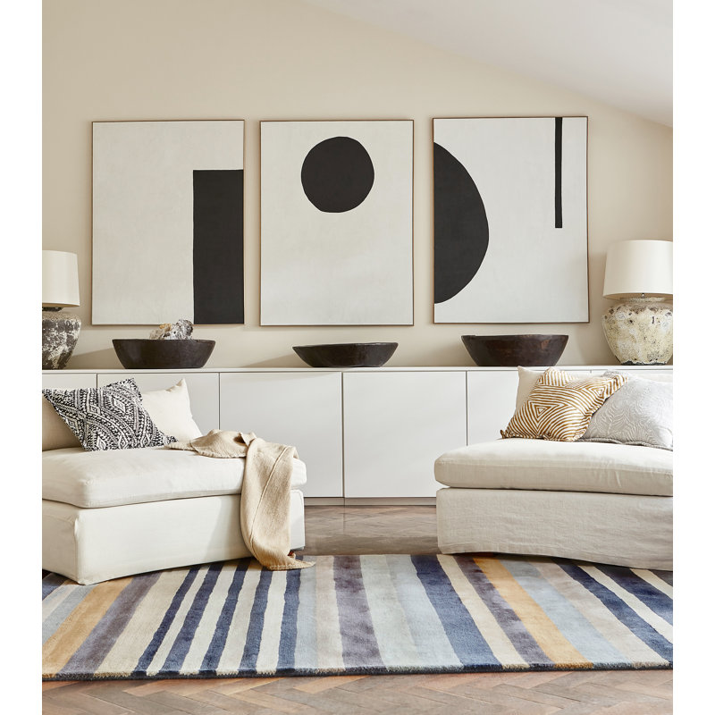 Striped Area Rug in Blue/Ivory/Gray, Rectangle 5'7" x 7'10"