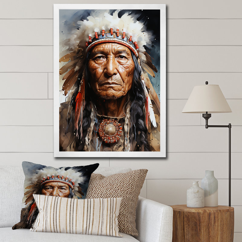 Portrait de Lakota amérindien, H 44 po x l 34 po x P 1,5 po, Cadre photo blanc