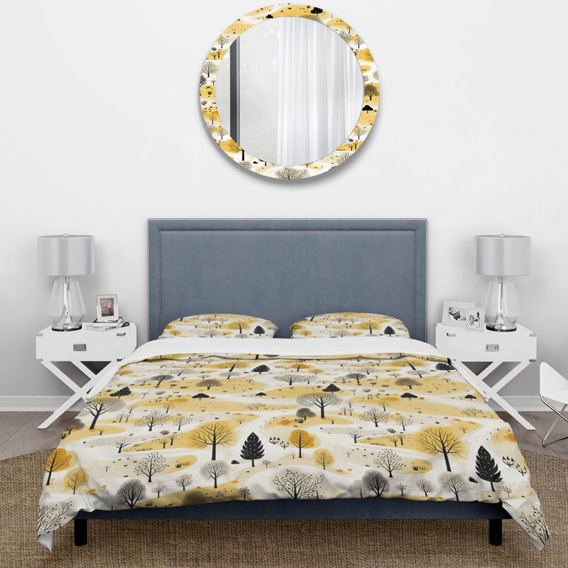 Literie Autunm jaune paysage minimaliste III, Housse de couette pour très grand lit et 2 très
