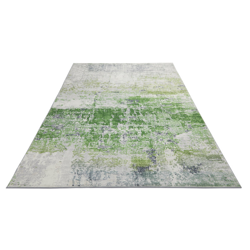 Lux Abstract Ultra soft Stain Guarded Green/Grey Area Rug, Rectangle 120 x 180cm
