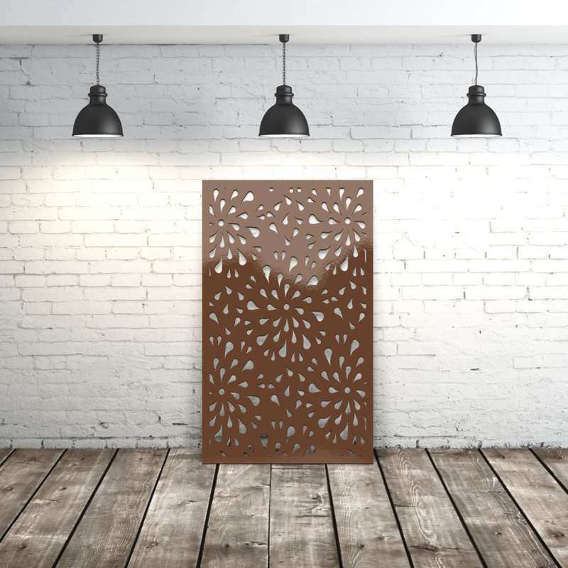 Panneau d'intimité en aluminium découpé au laser Curly Flower, L 24 po x H 24 po, Veine d'or